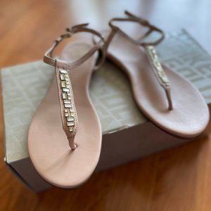 Cole Haan / size 6 / blush pink / metallic Grey / Black / studded flat sandals